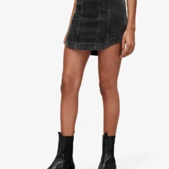 AllSaints Charli Dipped-hem Denim Mini Skirt -Outlet Pique Style Store R04008788 WASHEDBLACK ALT02