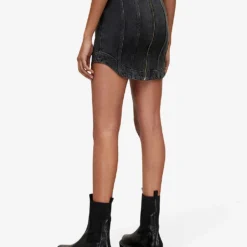 AllSaints Charli Dipped-hem Denim Mini Skirt -Outlet Pique Style Store R04008788 WASHEDBLACK ALT03