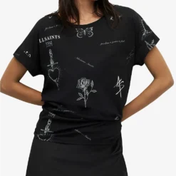 AllSaints Ventra Imogen Graphic-print Cotton T-shirt -Outlet Pique Style Store R04009303 BLACK ALT02