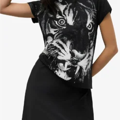 AllSaints Turin Anna Tiger-print Cotton T-shirt -Outlet Pique Style Store R04009304 BLACK ALT02