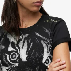 AllSaints Turin Anna Tiger-print Cotton T-shirt -Outlet Pique Style Store R04009304 BLACK ALT04