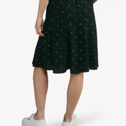 Spot-print Tie-waist Woven Midi Skirt -Outlet Pique Style Store R04010723 BLACK ALT03