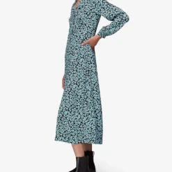 Whistles Fuzzy Leopard-print Frilled-neck Woven Midi Dress -Outlet Pique Style Store R04012237 MULTICOLOURED ALT02