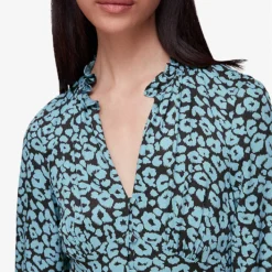 Whistles Fuzzy Leopard-print Frilled-neck Woven Midi Dress -Outlet Pique Style Store R04012237 MULTICOLOURED ALT04