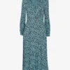 Whistles Fuzzy Leopard-print Frilled-neck Woven Midi Dress