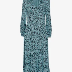 Whistles Fuzzy Leopard-print Frilled-neck Woven Midi Dress