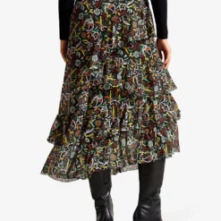 Ted Baker Rianah Tiered Asymmetric Recycled-polyester Midi Skirt -Outlet Pique Style Store R04031946 BLACK ALT02