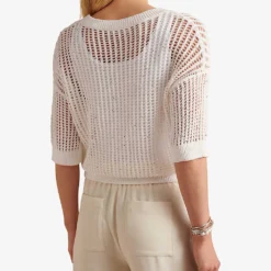 Open-knit Organic-cotton Blend T-shirt -Outlet Pique Style Store R04044640 PORCELAIN ALT02