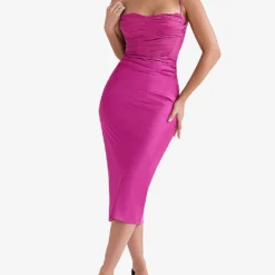 Teia Sweetheart-neck Satin-crepe Midi Dress -Outlet Pique Style Store R04053829 HOTPINK ALT02