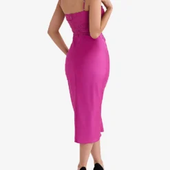 Teia Sweetheart-neck Satin-crepe Midi Dress -Outlet Pique Style Store R04053829 HOTPINK ALT03