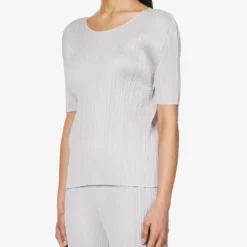 Basics Round Neck Pleated Woven Jersey Top -Outlet Pique Style Store R04057043 LIGHTGREY ALT02