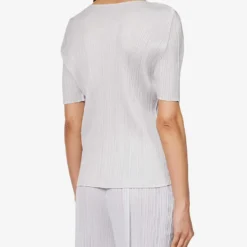 Basics Round Neck Pleated Woven Jersey Top -Outlet Pique Style Store R04057043 LIGHTGREY ALT03