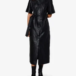Gitty Belted Leather Midi Dress -Outlet Pique Style Store R04061043 BLACK ALT02