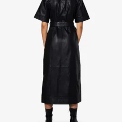 Gitty Belted Leather Midi Dress -Outlet Pique Style Store R04061043 BLACK ALT03