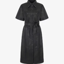 Gitty Belted Leather Midi Dress