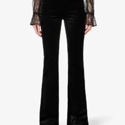 Paige Laurel Canyon High-rise Flared-leg Stretch-cotton And Rayon-blend Trousers -Outlet Pique Style Store R04062753 BLACKVELVET ALT02