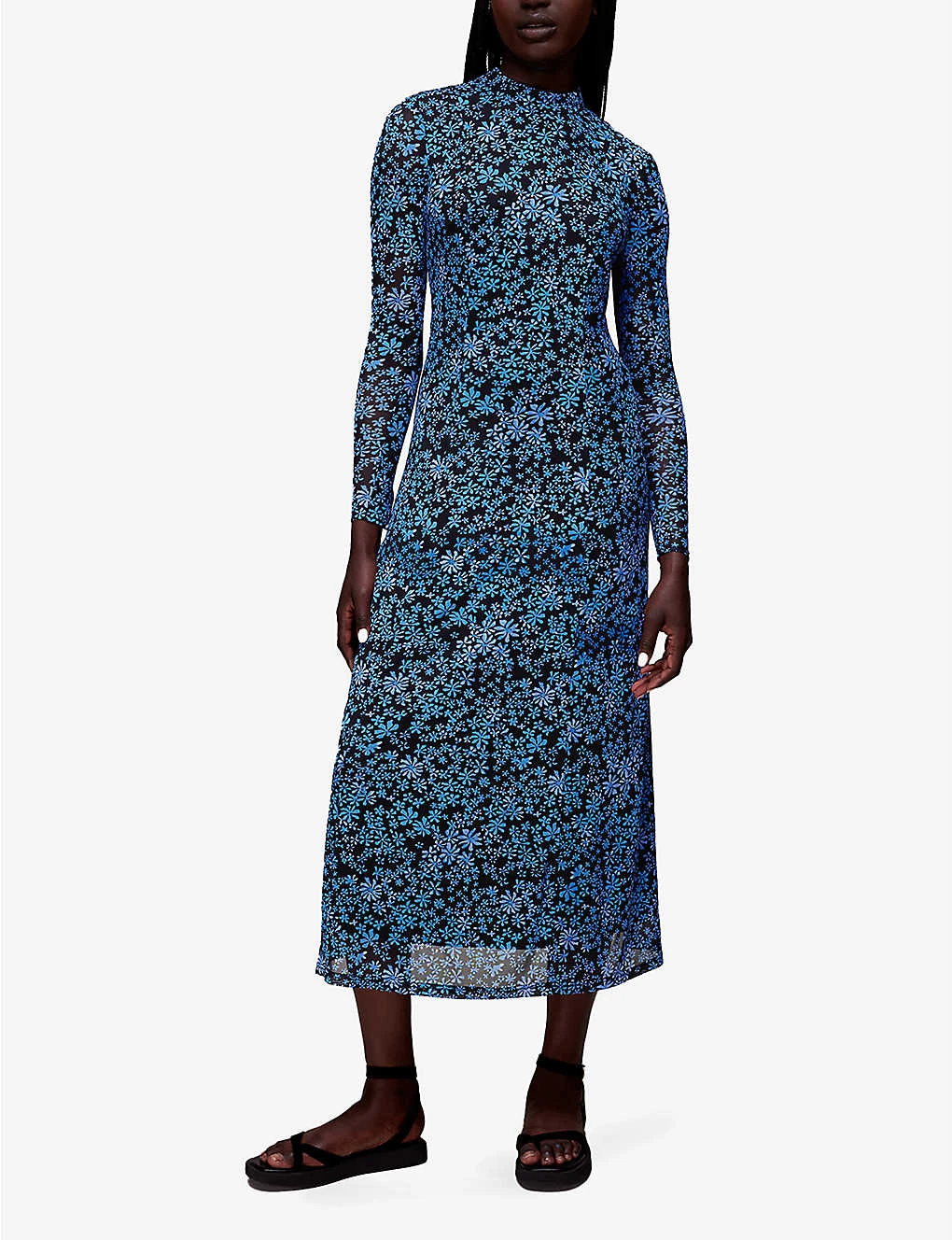 Whistles Boho Floral-print Roll-neck Mesh Polyester Midi Dress 2 Whistles Boho Floral-print Roll-neck Mesh Polyester Midi Dress - Image 2