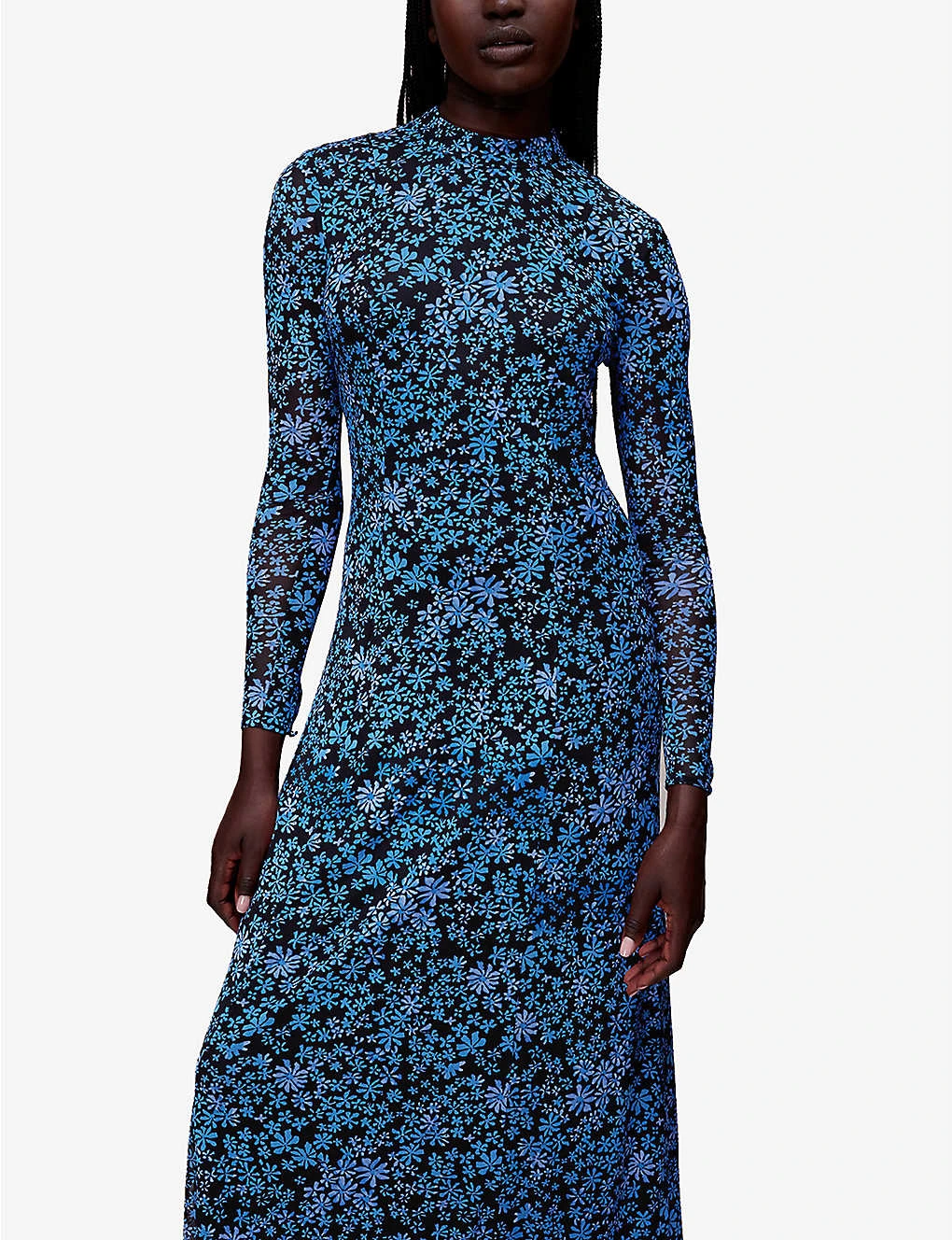 Whistles Boho Floral-print Roll-neck Mesh Polyester Midi Dress 3 Whistles Boho Floral-print Roll-neck Mesh Polyester Midi Dress - Image 3