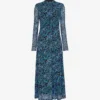 Whistles Boho Floral-print Roll-neck Mesh Polyester Midi Dress