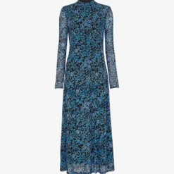 Whistles Boho Floral-print Roll-neck Mesh Polyester Midi Dress
