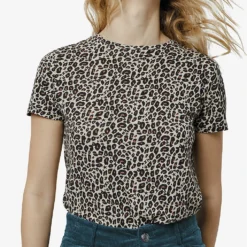 Ikks Short-sleeve Leopard-print Woven T-shirt -Outlet Pique Style Store R04063146 ROOD ALT02