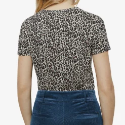 Ikks Short-sleeve Leopard-print Woven T-shirt -Outlet Pique Style Store R04063146 ROOD ALT03