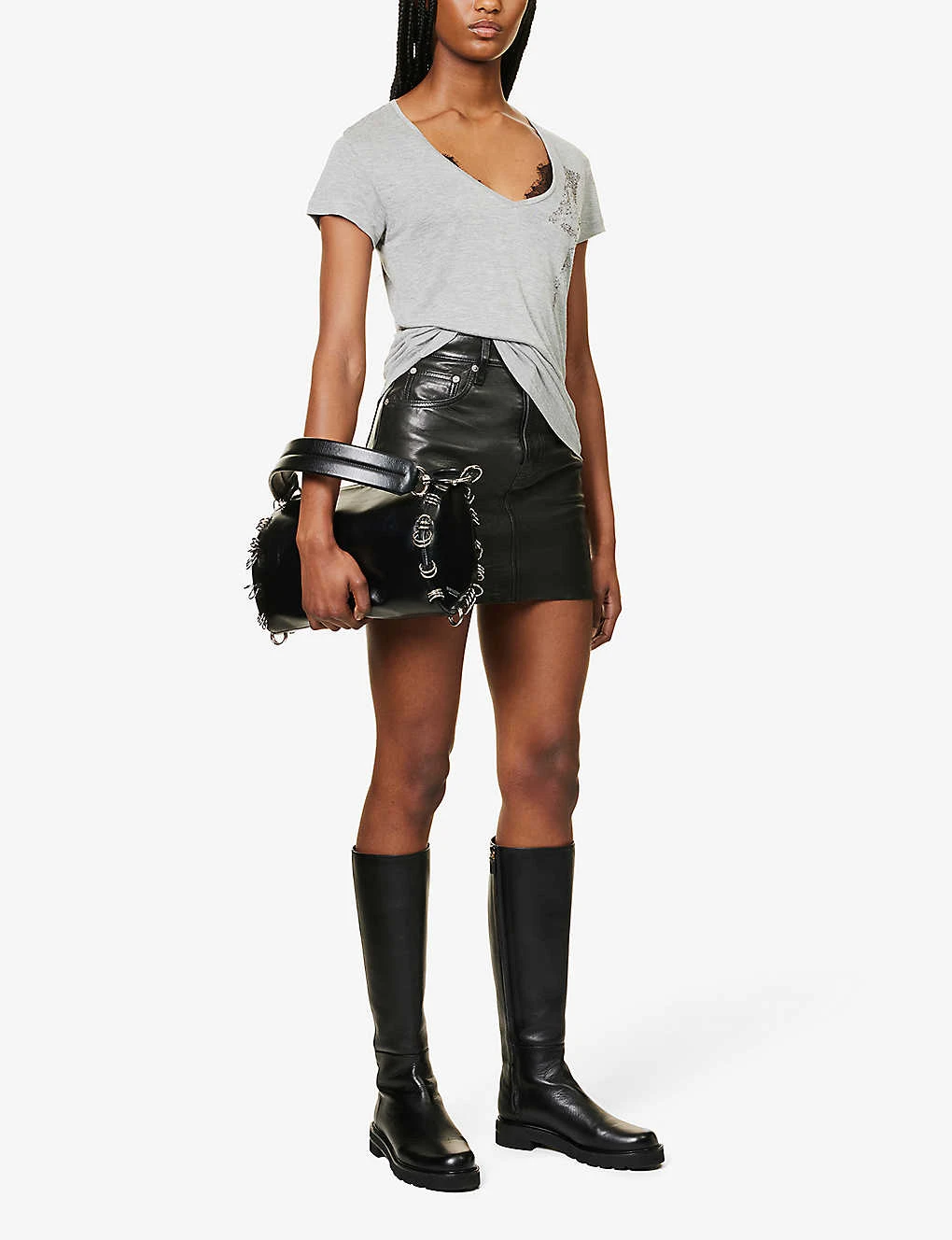 Ikks V-neck Sequin-embroidered Woven T-shirt 2 Ikks V-neck Sequin-embroidered Woven T-shirt - Image 2