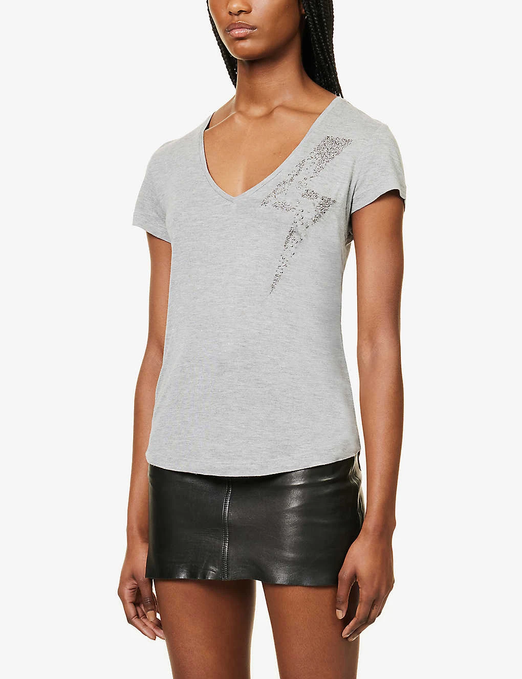 Ikks V-neck Sequin-embroidered Woven T-shirt 3 Ikks V-neck Sequin-embroidered Woven T-shirt - Image 3