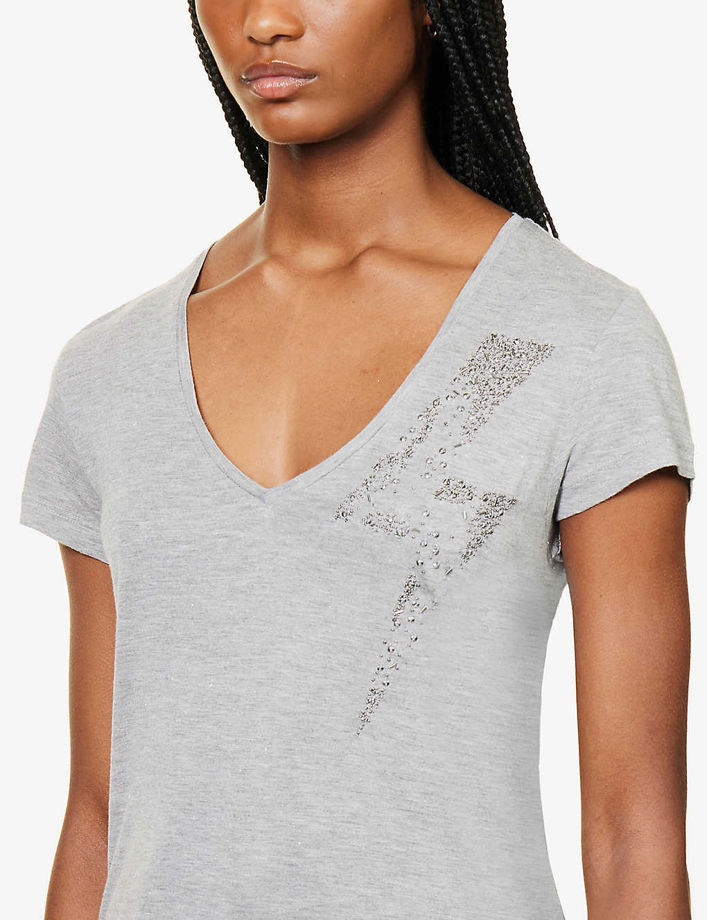 Ikks V-neck Sequin-embroidered Woven T-shirt 5 Ikks V-neck Sequin-embroidered Woven T-shirt - Image 5