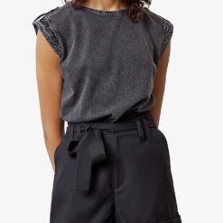 Ikks Belted High-waisted Stretch-woven Shorts -Outlet Pique Style Store R04063189 BLACK ALT02