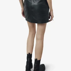 Ikks High-rise Button-detail Leather Mini Skirt -Outlet Pique Style Store R04063195 BLACK ALT02