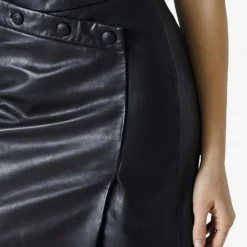 Ikks High-rise Button-detail Leather Mini Skirt -Outlet Pique Style Store R04063195 BLACK ALT03