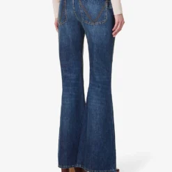 Bottega Veneta Contrast-patch Flared-leg High-rise Jeans -Outlet Pique Style Store R04064579 MIDBLUE ALT03