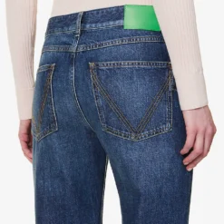 Bottega Veneta Contrast-patch Flared-leg High-rise Jeans -Outlet Pique Style Store R04064579 MIDBLUE ALT04