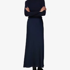 Whistles Bias-cut Satin Recycled-polyester Midi Skirt -Outlet Pique Style Store R04067966 NAVY ALT02