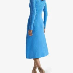 Reiss Jean Cold-shoulder Woven Knitted Midi Dress -Outlet Pique Style Store R04068092 BLUE ALT03
