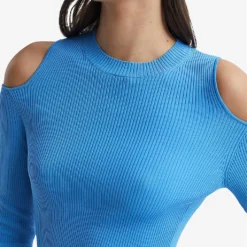 Reiss Jean Cold-shoulder Woven Knitted Midi Dress -Outlet Pique Style Store R04068092 BLUE ALT05