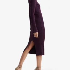 Reiss Collared Ribbed Stretch-knit Midi Dress -Outlet Pique Style Store R04068094 PURPLE ALT02