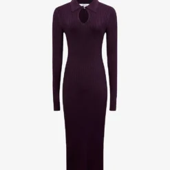 Reiss Collared Ribbed Stretch-knit Midi Dress