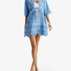 Reiss Etta Embroidered Cotton-blend Kaftan -Outlet Pique Style Store R04068297 BLUE ALT02