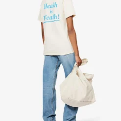 Health Is Wealth Text-print Cotton-jersey T-shirt -Outlet Pique Style Store R04068975 CREAMBLUE ALT01