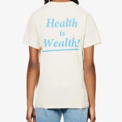 Health Is Wealth Text-print Cotton-jersey T-shirt -Outlet Pique Style Store R04068975 CREAMBLUE ALT03