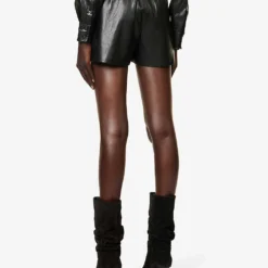 GOOD AMERICAN Better Than Leather High-rise Wide-leg Shorts 8 GOOD AMERICAN Better Than Leather High-rise Wide-leg Shorts -Outlet Pique Style Store R04070235 BLACK001 ALT03