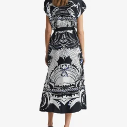 Reiss Freja Abstract-print Woven Midi Dress -Outlet Pique Style Store R04070729 NAVYWHITE ALT03