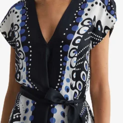Reiss Freja Abstract-print Woven Midi Dress -Outlet Pique Style Store R04070729 NAVYWHITE ALT04