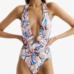Reiss Isabel Plunge-neck Graphic-print Swimsuit -Outlet Pique Style Store R04070761 MULTI ALT02