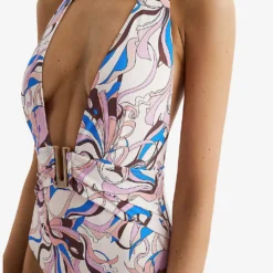 Reiss Isabel Plunge-neck Graphic-print Swimsuit -Outlet Pique Style Store R04070761 MULTI ALT04