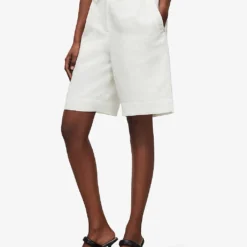 AllSaints Petra Tailored Front-pleat Linen-blend Shorts -Outlet Pique Style Store R04074913 OFFWHITE ALT02