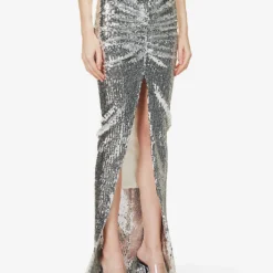 ALAIA Sequin-embellished Gathered Stretch-woven Maxi Skirt -Outlet Pique Style Store R04076347 ARGENT ALT02