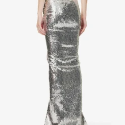 ALAIA Sequin-embellished Gathered Stretch-woven Maxi Skirt -Outlet Pique Style Store R04076347 ARGENT ALT03